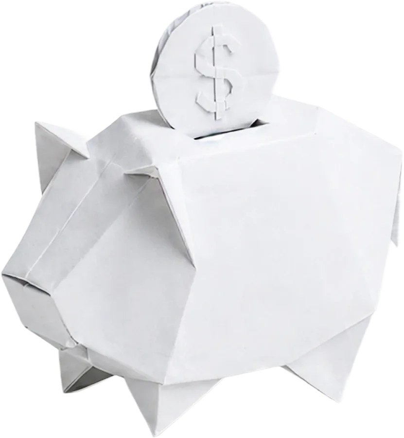 A folded paper piggy bank