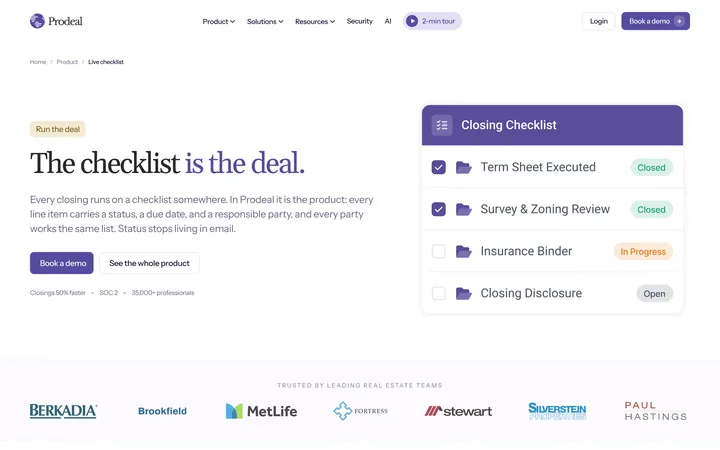 The Prodeal live checklist page
